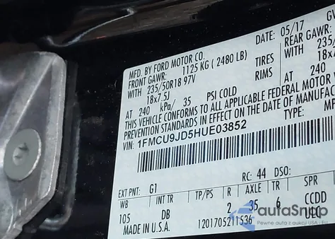 2017 Ford Escape Titanium from USA, damaged, VIN 1FMCU9JD5HUE03852